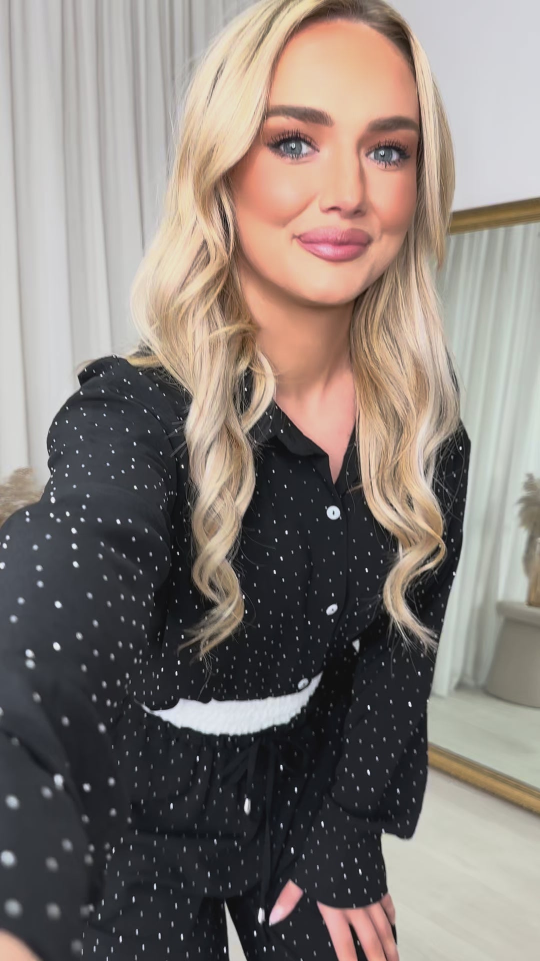 Nina Button Down Embellished Long Sleeve Top