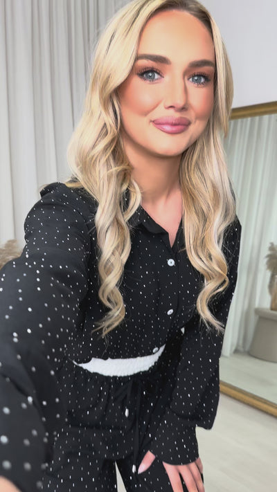 Nina Button Down Embellished Long Sleeve Top