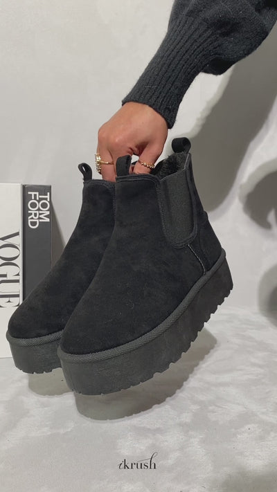 Edith Fluffy Platform Sole Chelsea Faux Fur Lined Ankle Boots