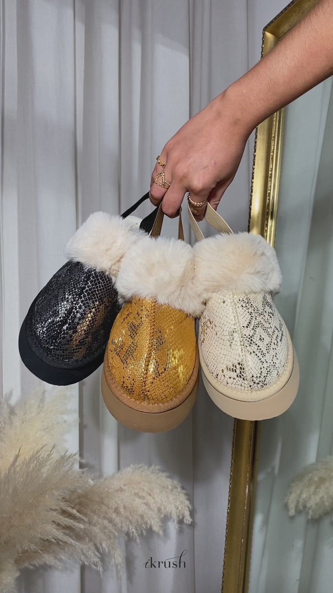 Noelle Sequin Faux Fur-cuff Back Strap Boots