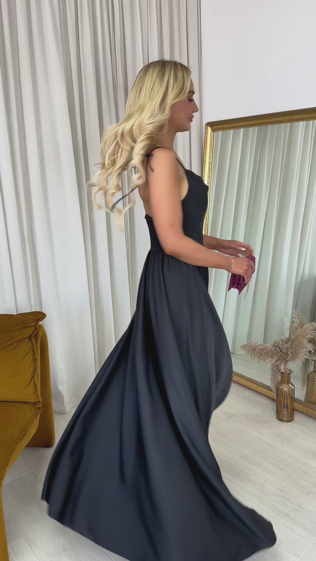 Adina Cowl Neck Tie Strap Maxi Dress With Thigh Split