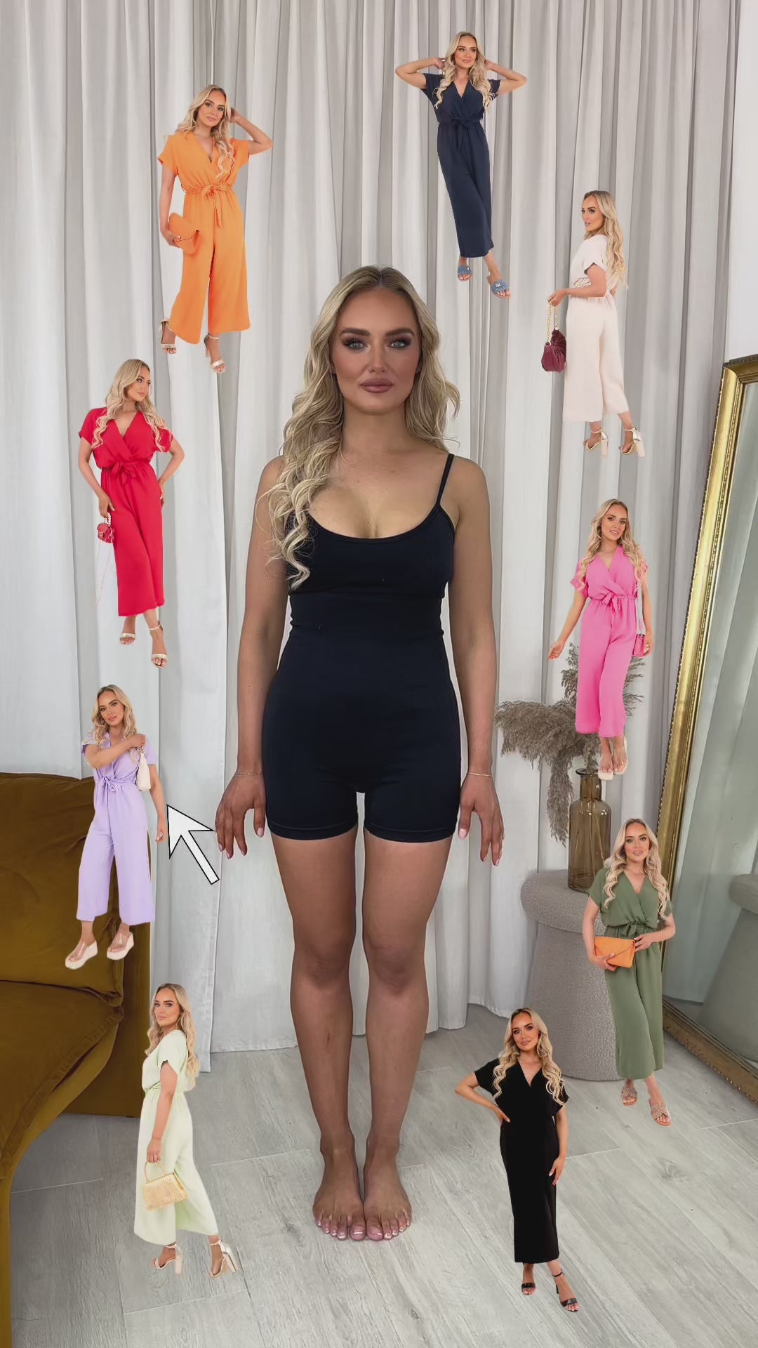 Nerina Wrap Short Sleeve Wide Leg Jumpsuit With Tie Waist