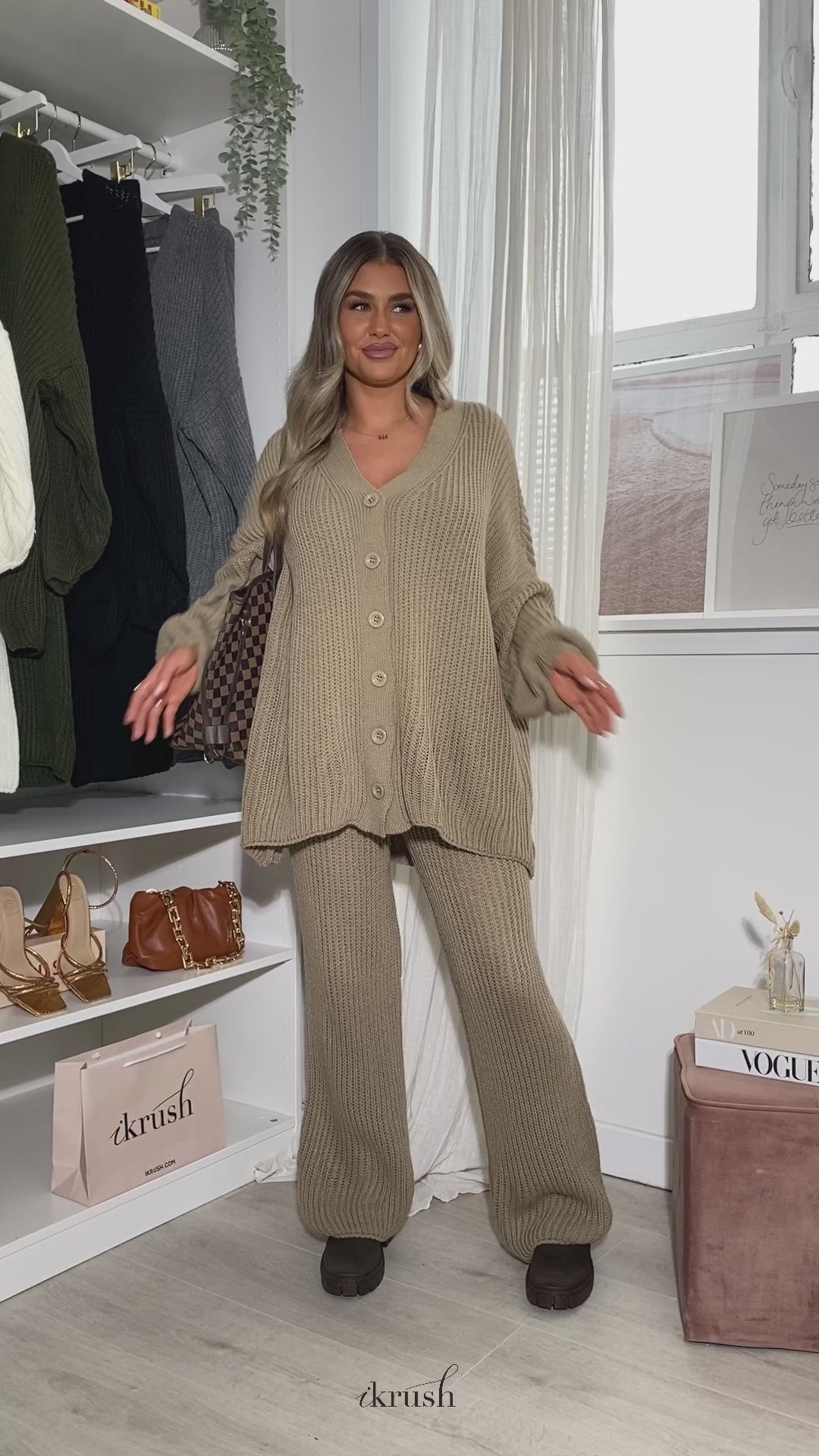 Emma Chunky Knitted Button Up Cardigan Wide Leg Trousers Co-ord Set