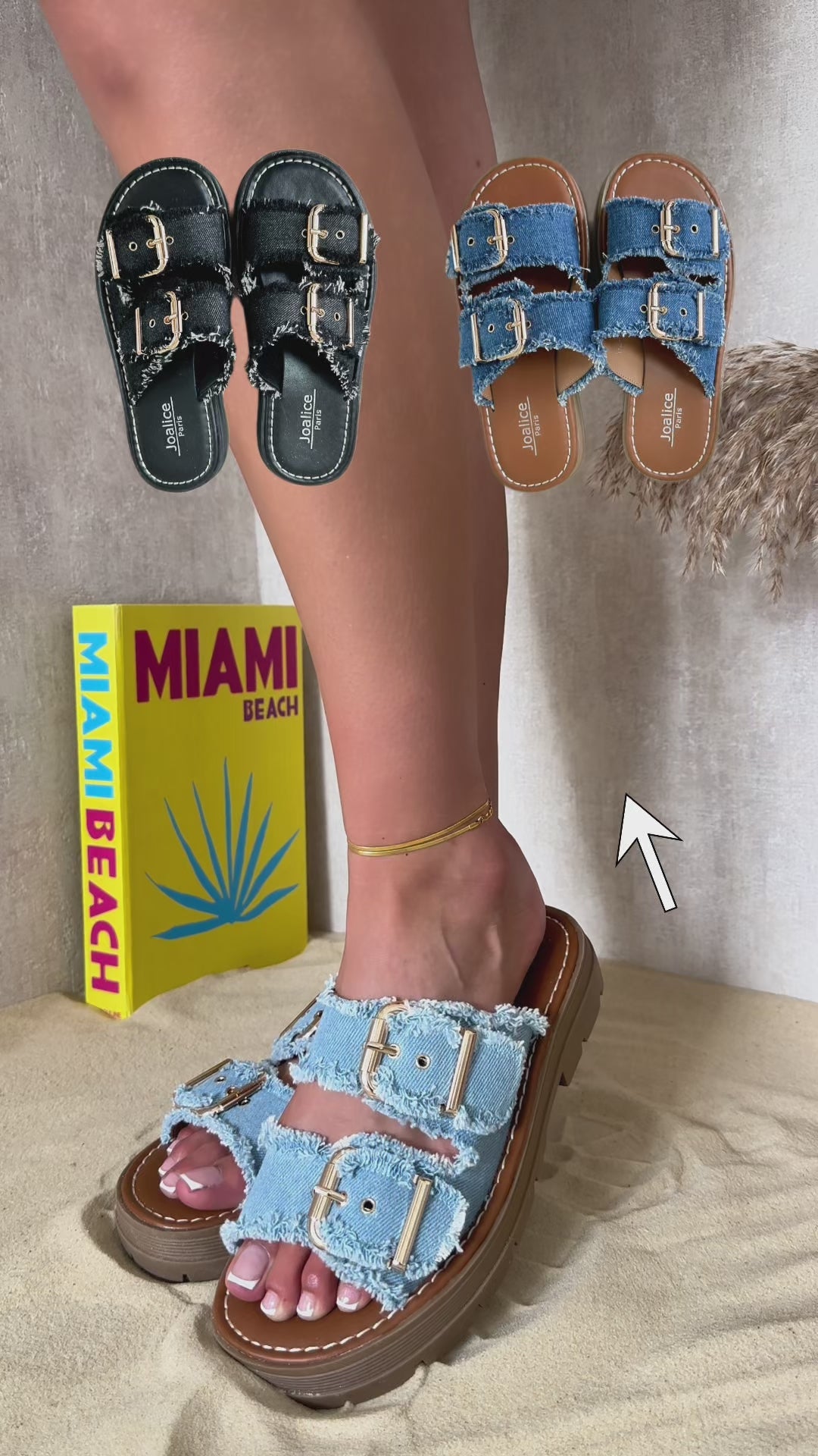 Madelina Double Buckle Denim Platform Sandals