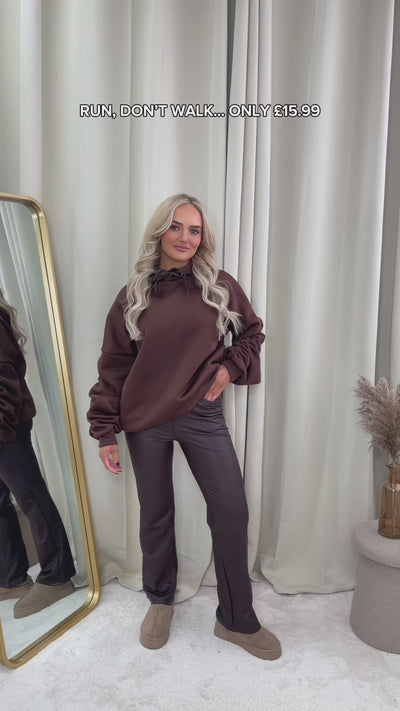 Clarissa Oversized Ruched Sleeves Knitted Hoodie With Ribbon Detail
