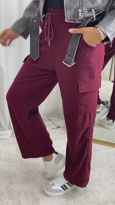 Faye Wide Leg Drawstring Waist Flap Pocket Trouser