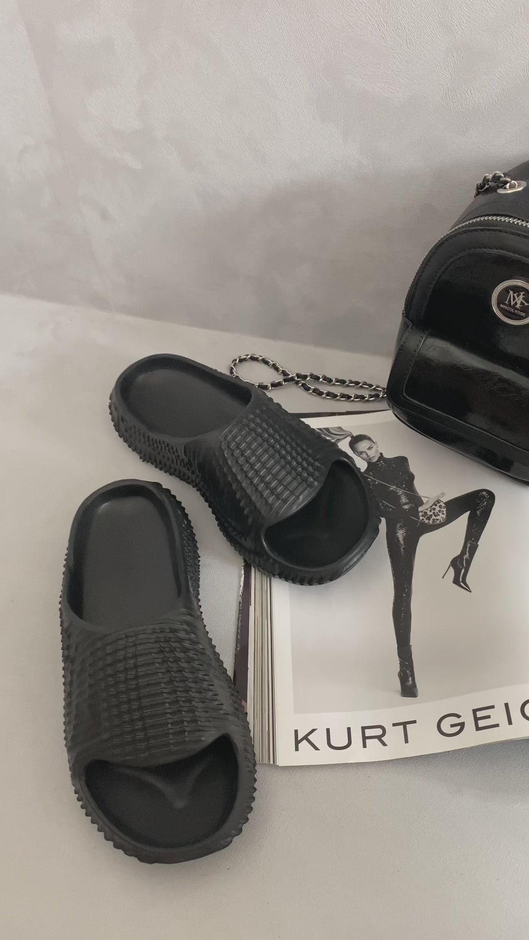 Cali Textured Open Toe Single Band Slide Sandals