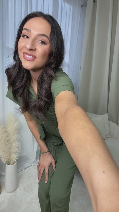 Marina Tie Waist Short Sleeve Pleated Jumpsuit