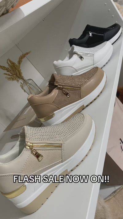 Judith Rhinestone Decor Zip Platform Trainers