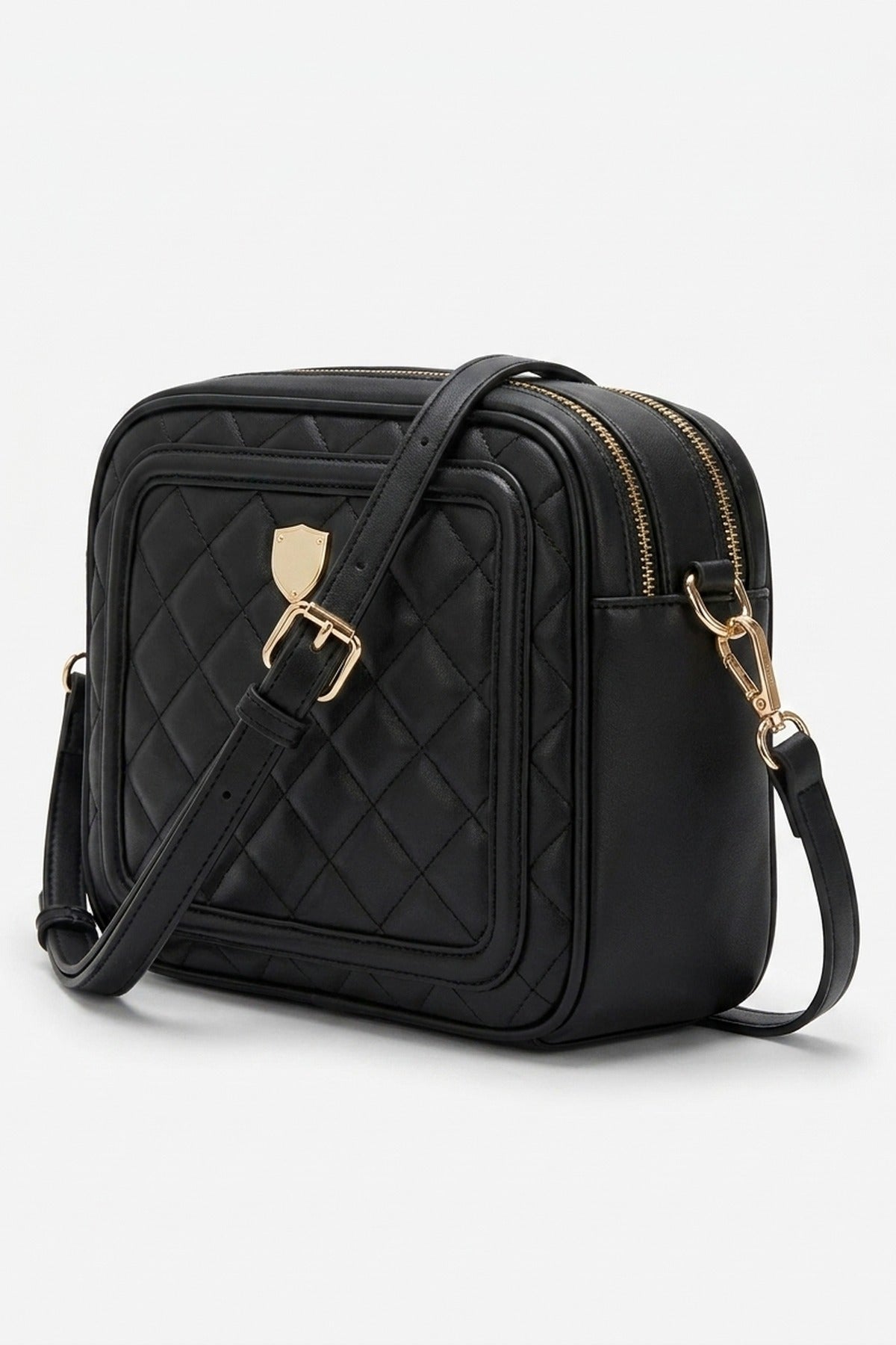 Constance Quilted Frame Crossbody Bag - Black