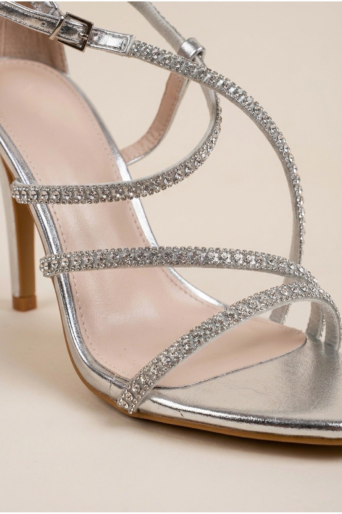 Zinnia Rhinestone Embellished Strappy Sandals - Silver