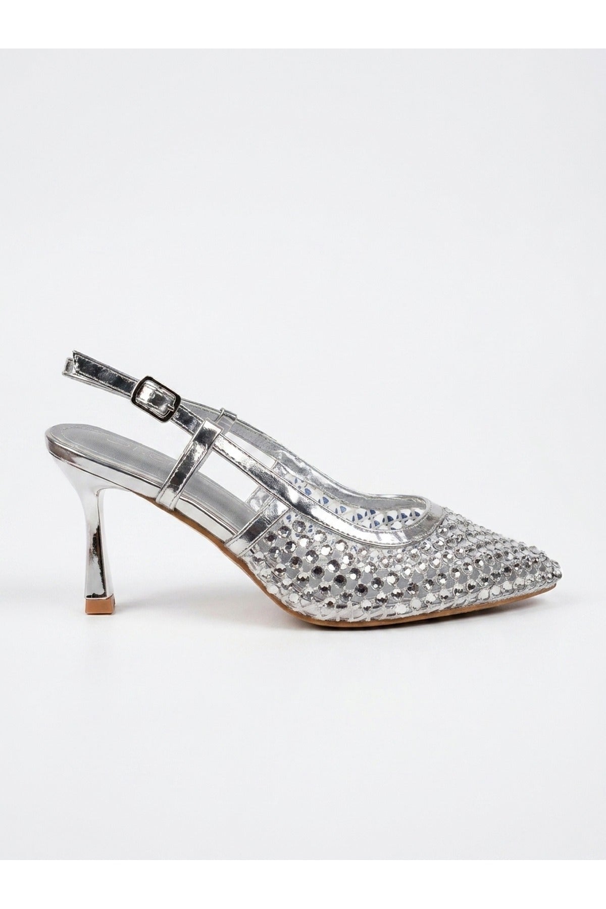 Constance Crystal Embellished Pointed Toe Heels - Silver
