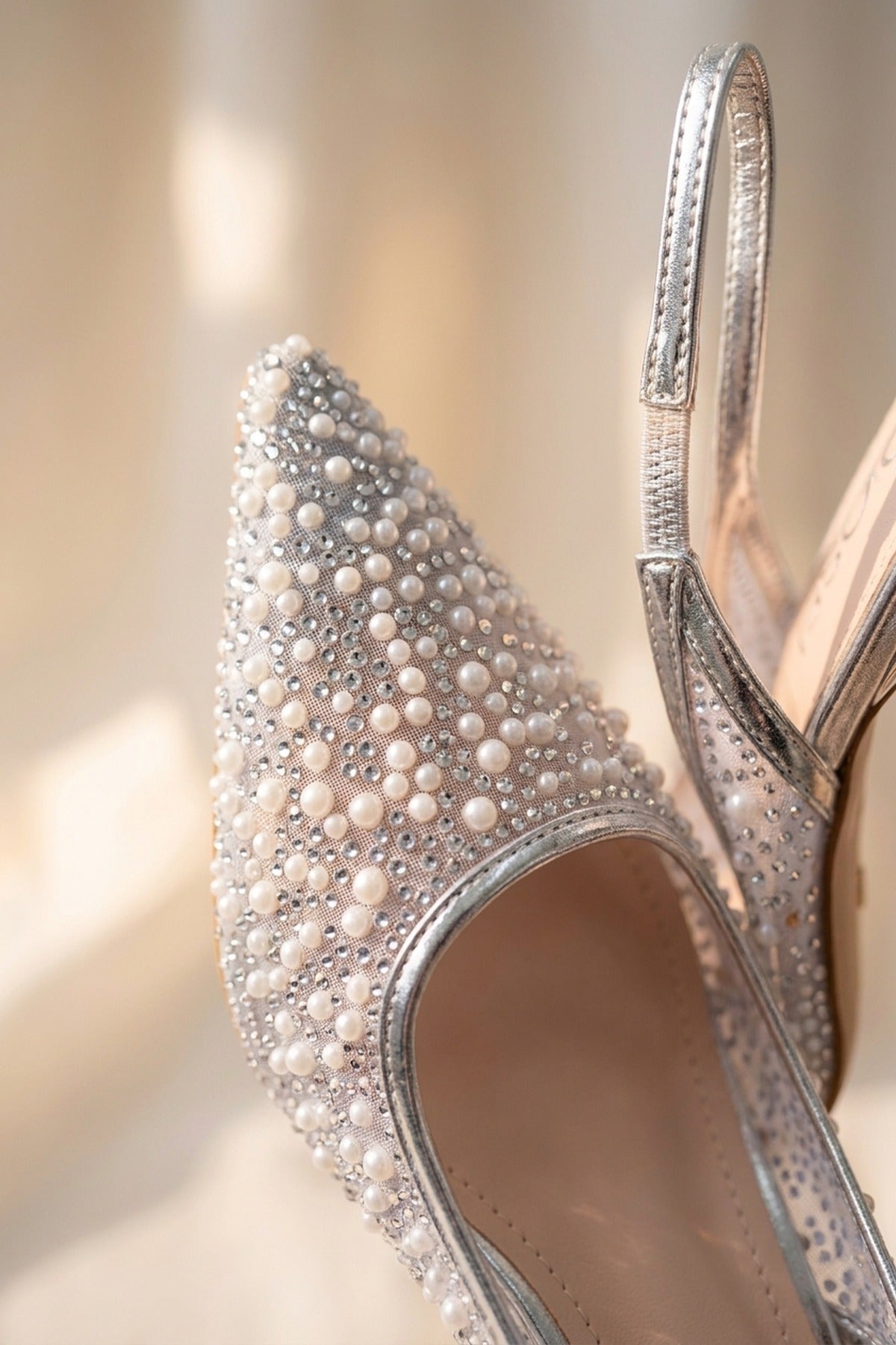 Cordelia Embellished Mesh Pointed Toe Heels - Silver
