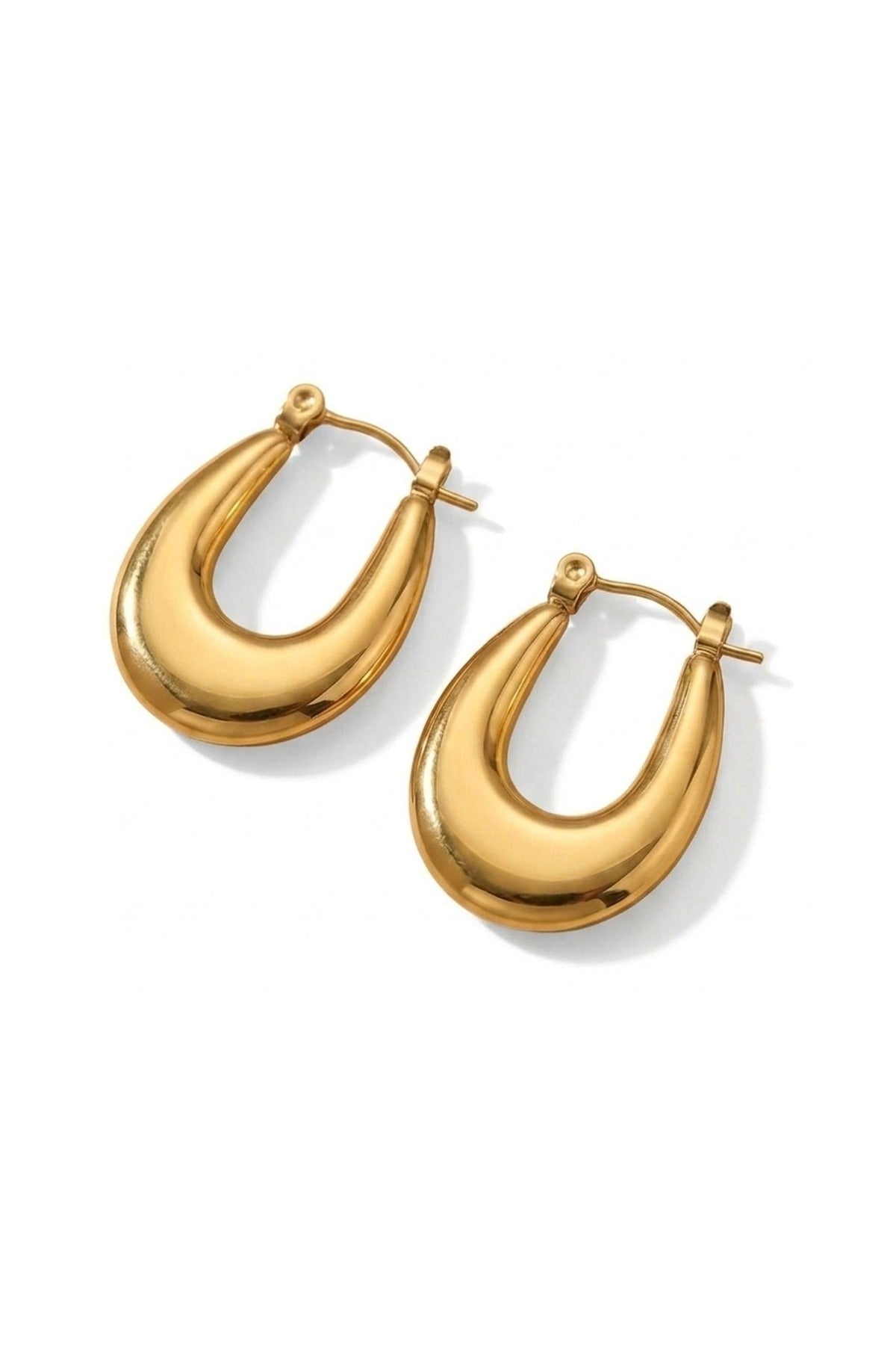 Rimsha U Shaped Chunky Hoop Earrings - Gold_wb
