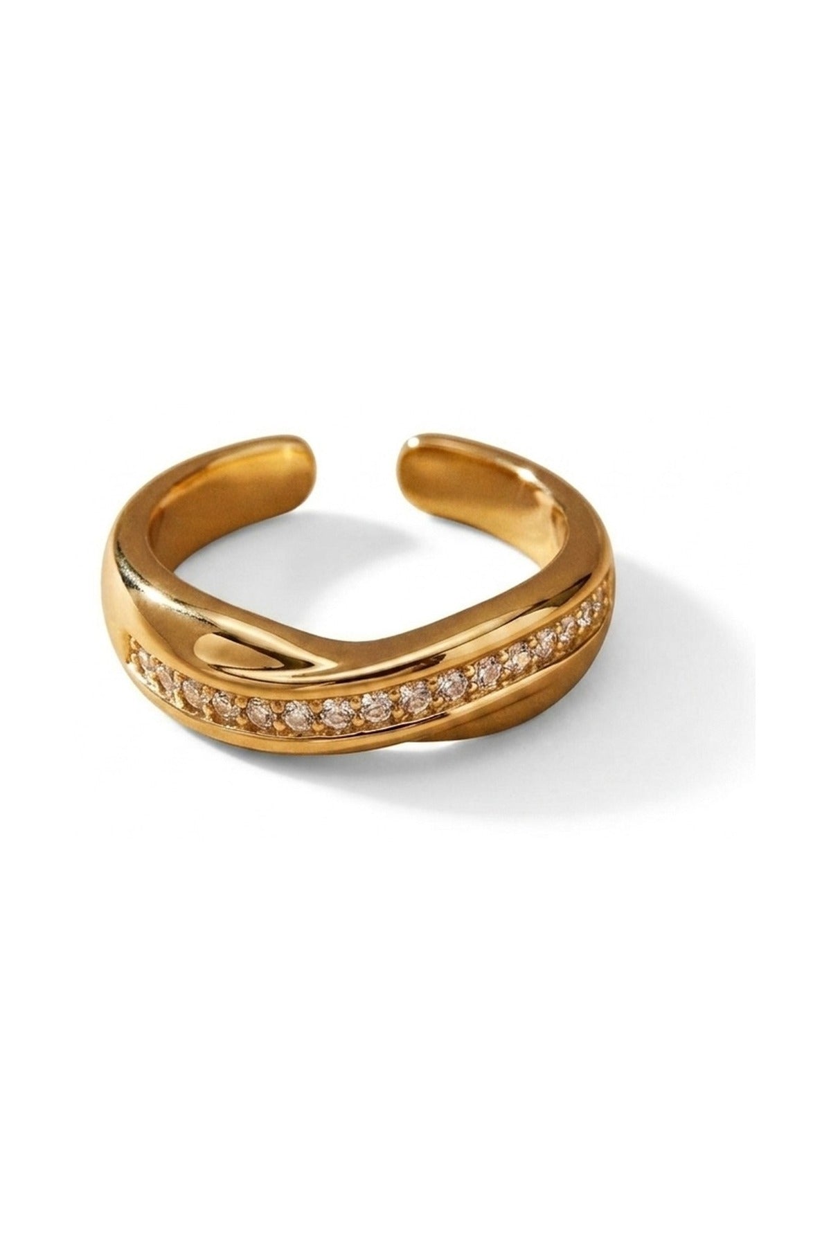 Fenella Wavy Band Crystal Embellished Ring - Gold_wb