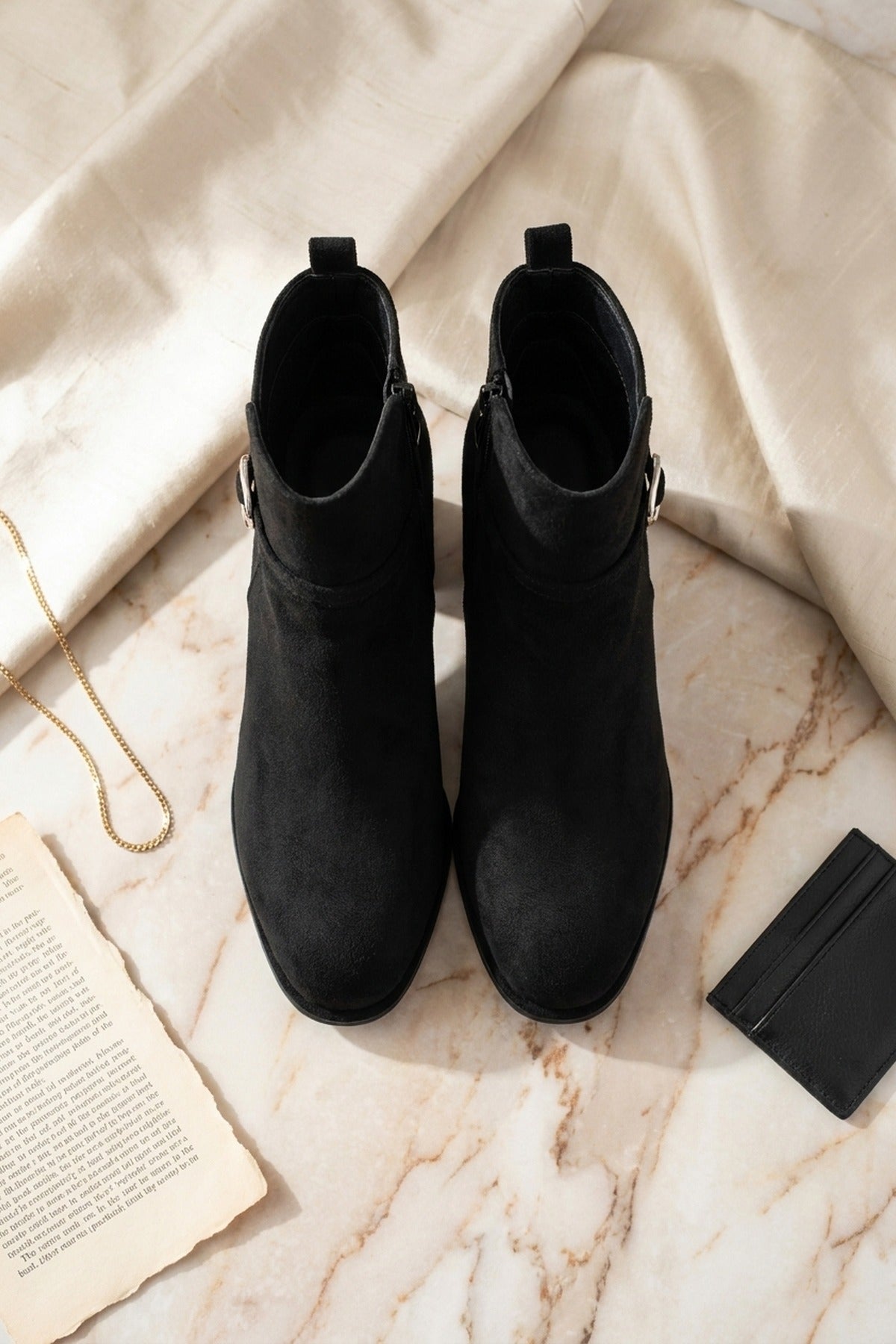Henrietta Faux Suede Ankle Boots - Black