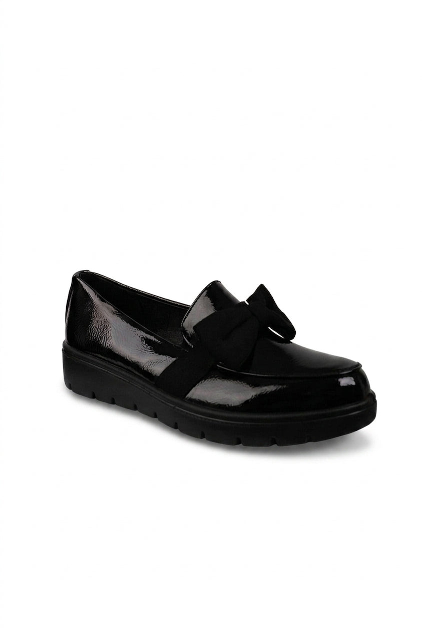 Romilly Patent Bow Detail Chunky Loafers - Black