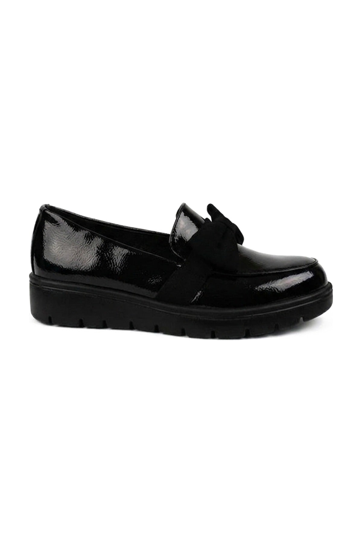 Romilly Patent Bow Detail Chunky Loafers - Black_wb