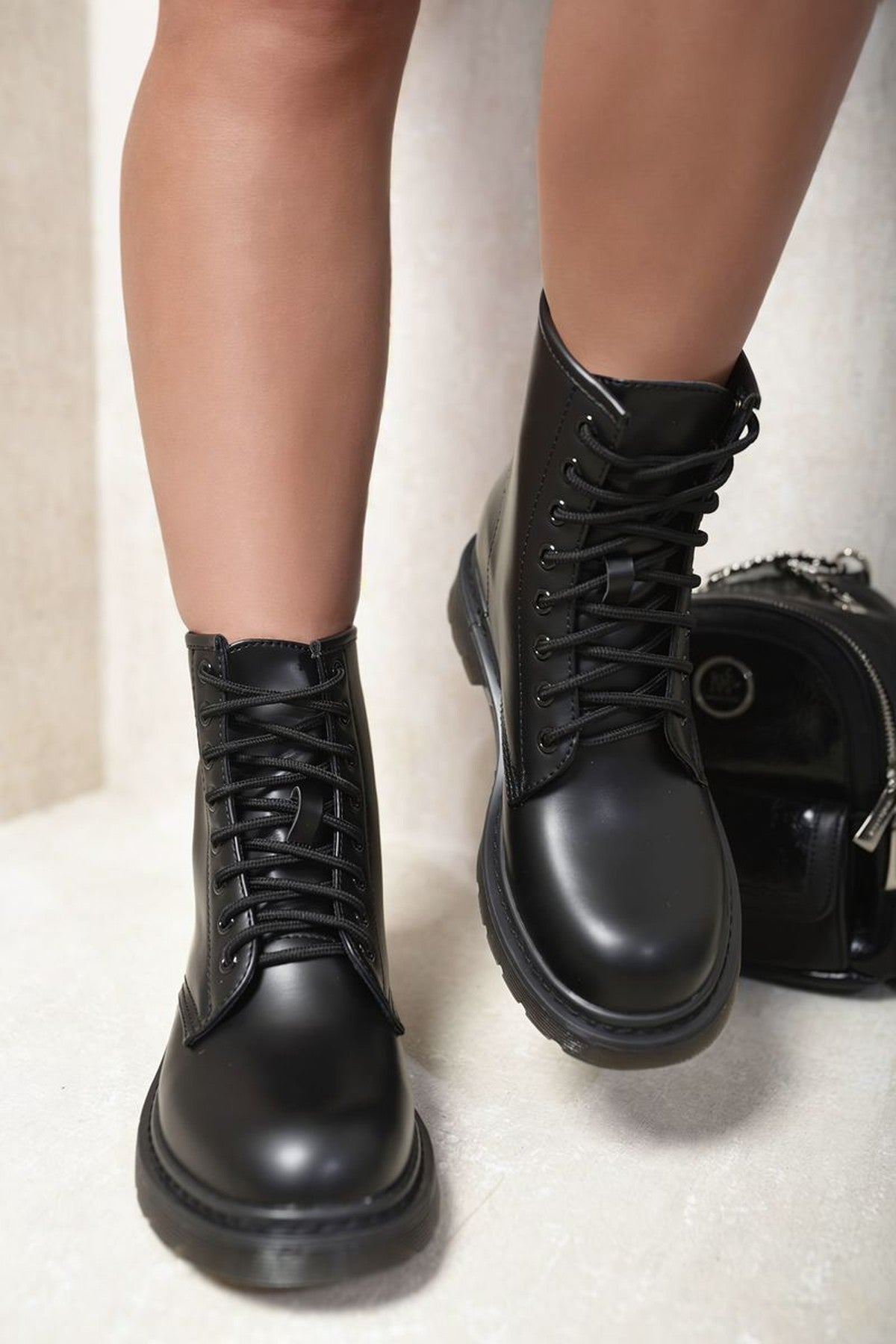 Rylee Lace-up Platform Ankle Boots - Black