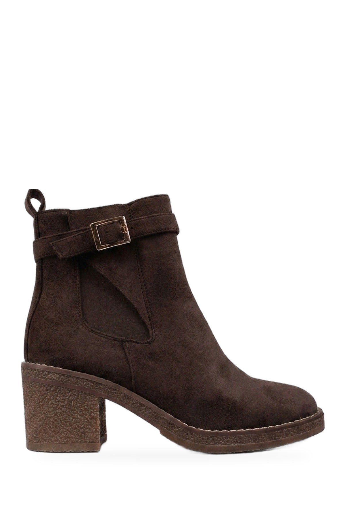 Saoirse Faux Suede Block Heel Boots - Brown