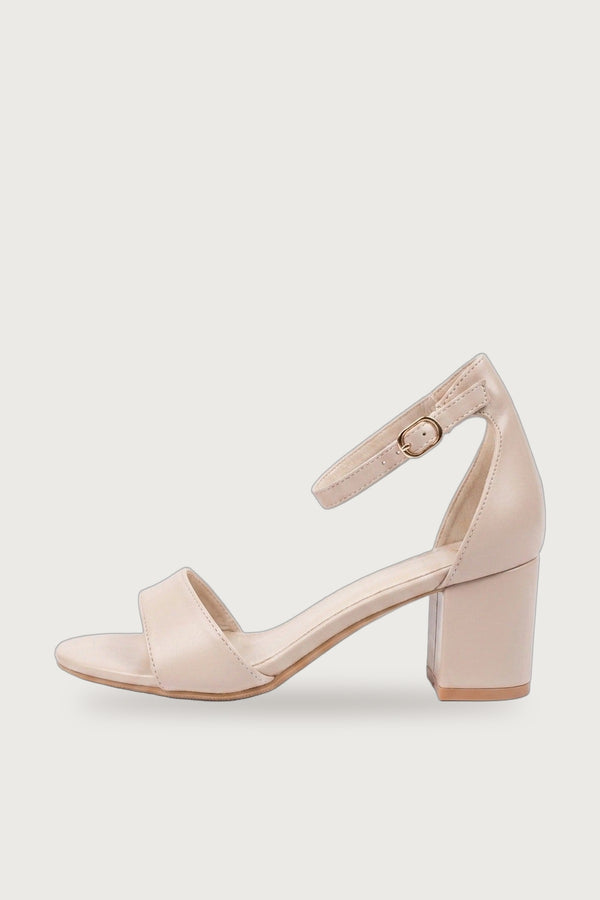 Saoirse Minimalist Block Heel Ankle Sandals - Beige