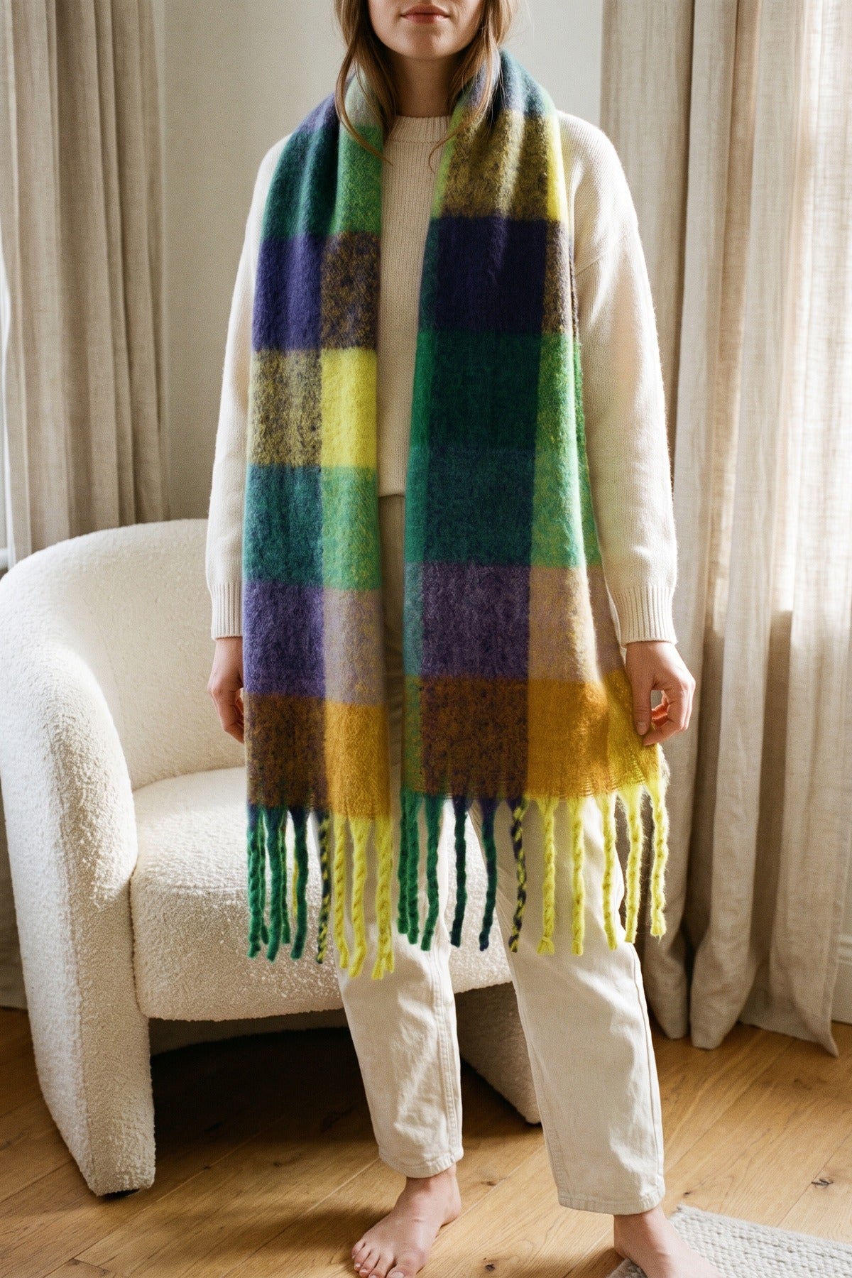 Wiktoria Colour Block Tasselled Scarf - Multi
