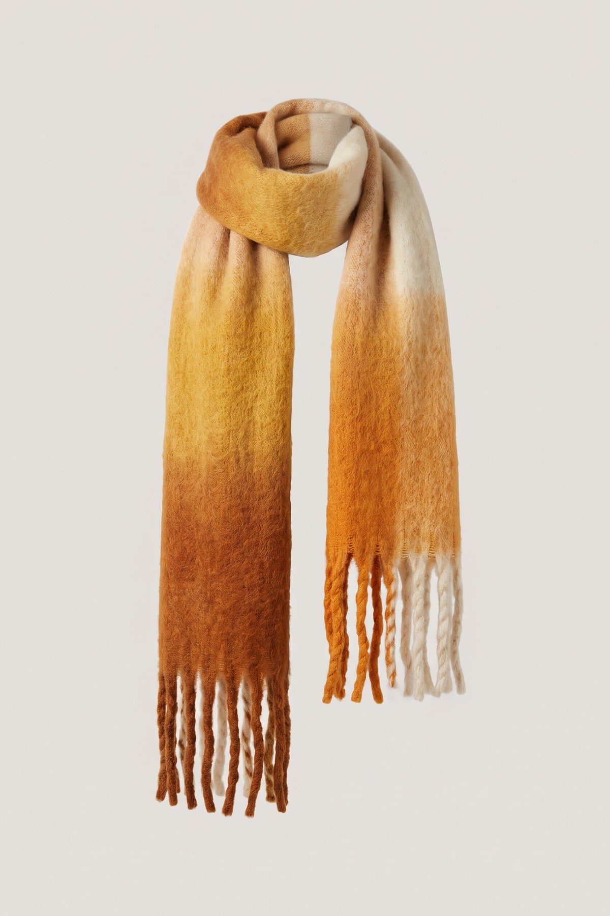 Wiktoria Colour Block Tasselled Scarf - Orange