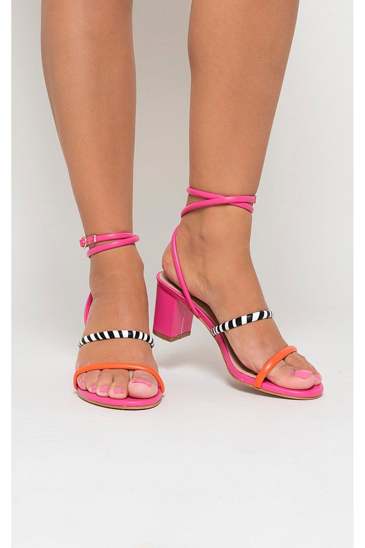 Shelby Strappy Block Heeled Sandals - Fuschia