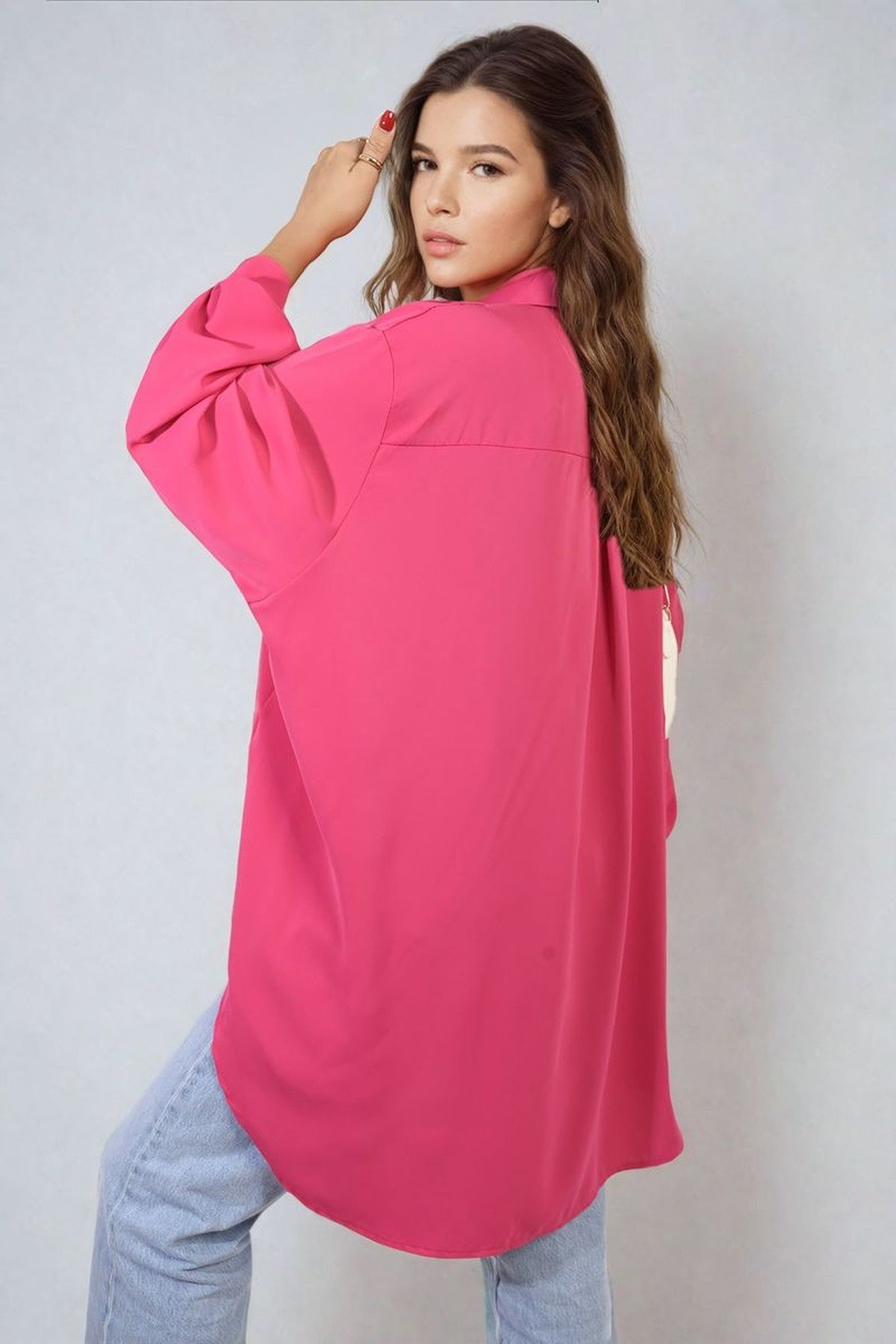 Sienna Oversized Collared Button Down Top - Fuschia