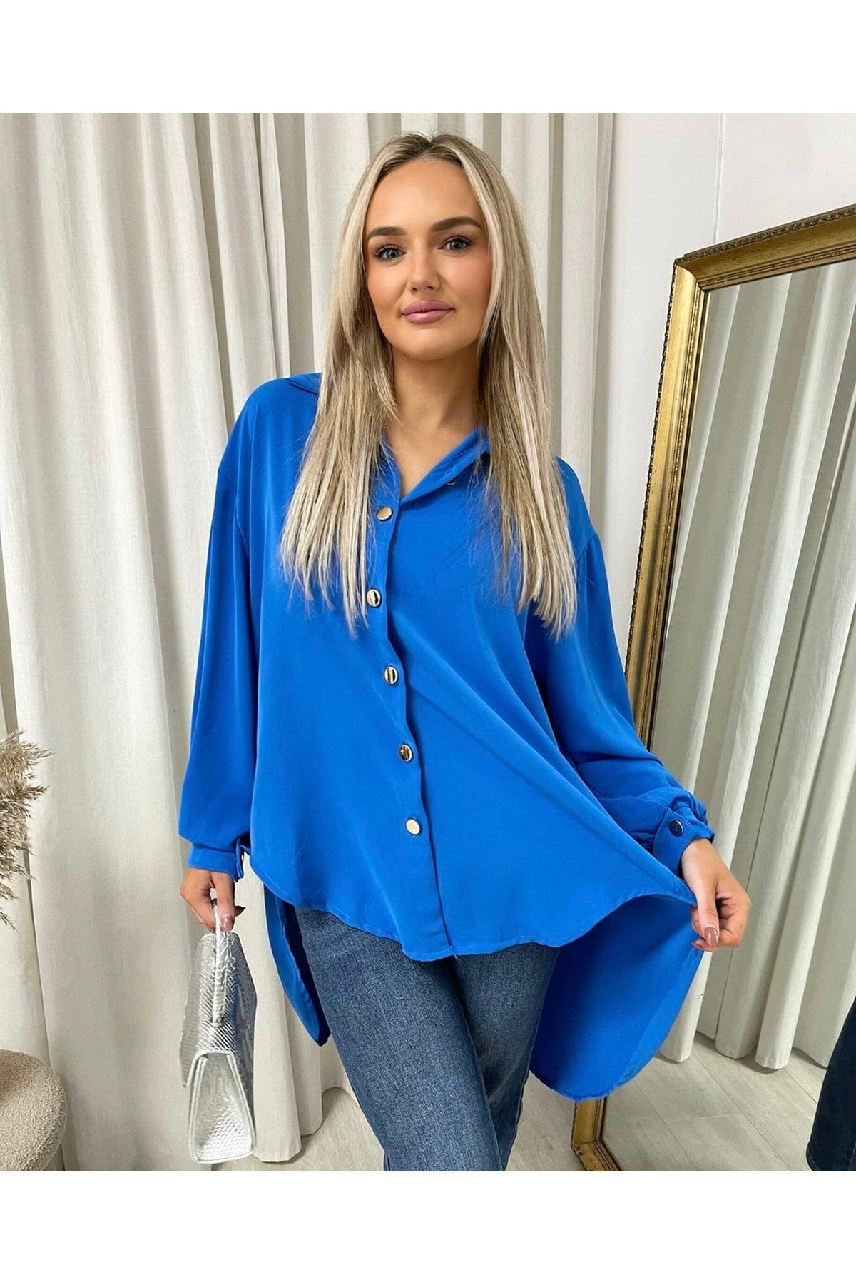 Sienna Oversized Collared Button Down Top - Royal