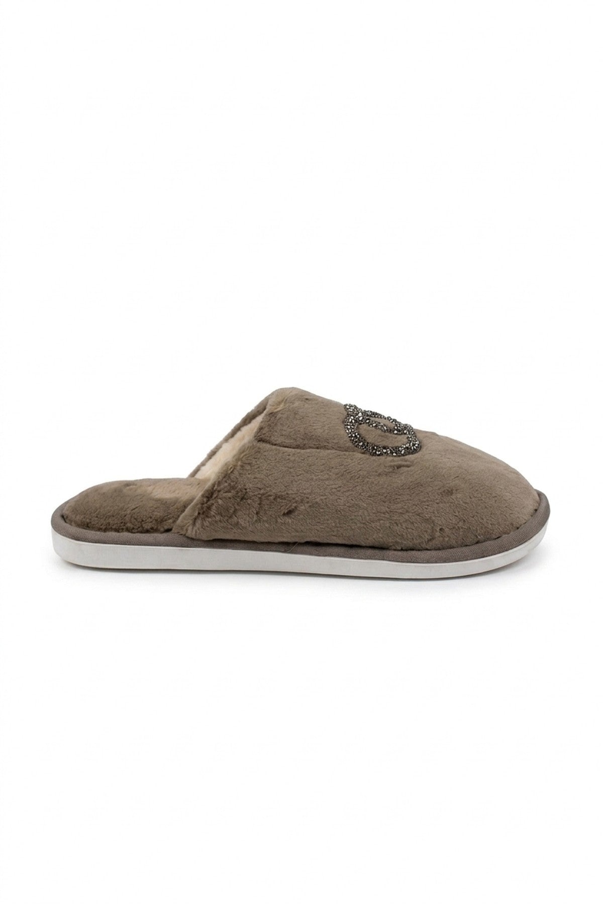 Silke Faux Fur Embellished Slippers - Khaki_wb