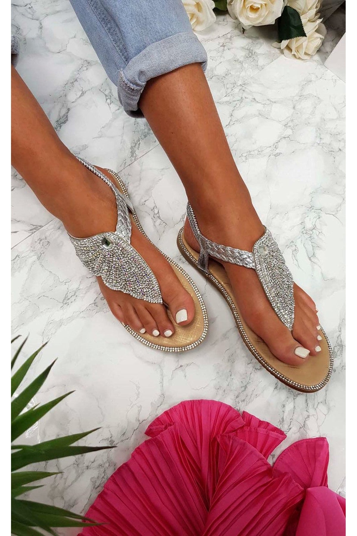 Orlagh Diamante Embellished Sandals - Silver
