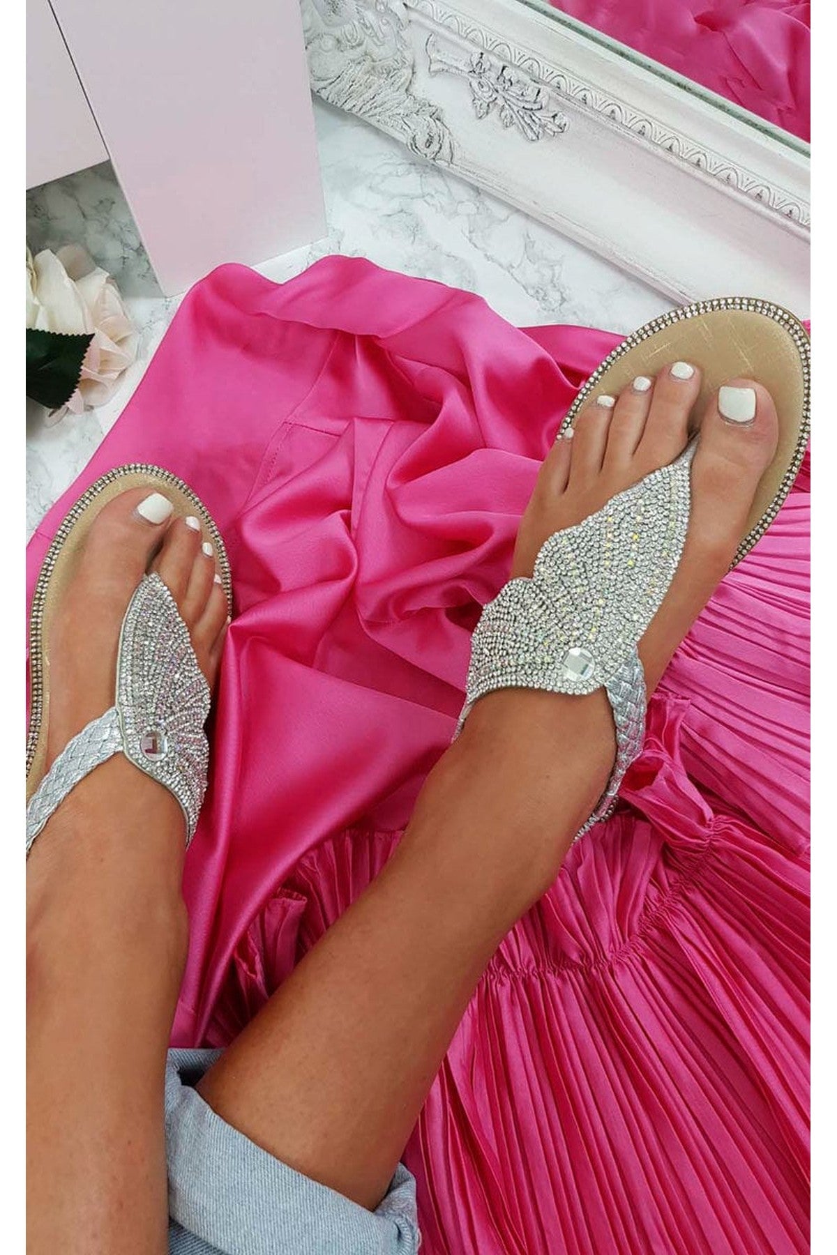 Orlagh Diamante Embellished Sandals - Silver
