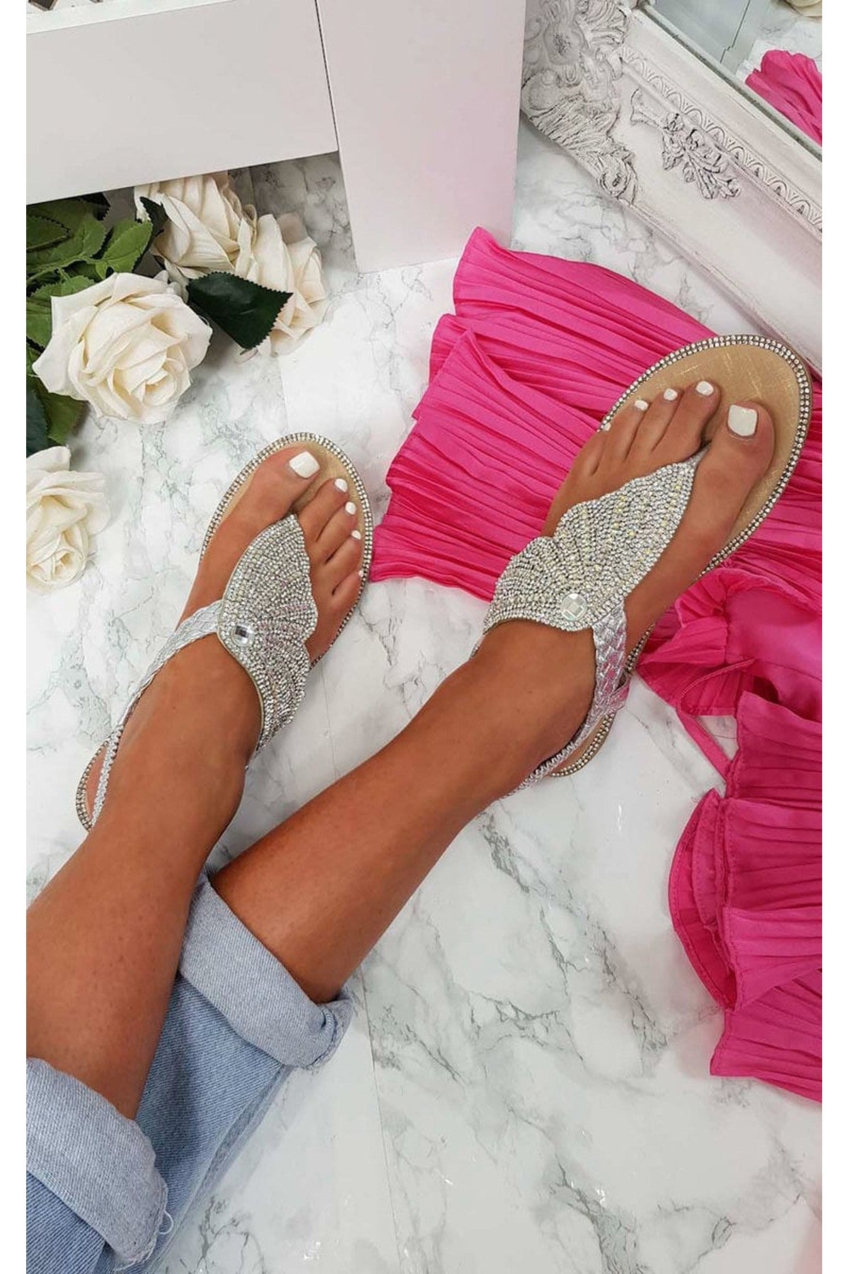 Orlagh Diamante Embellished Sandals - Silver