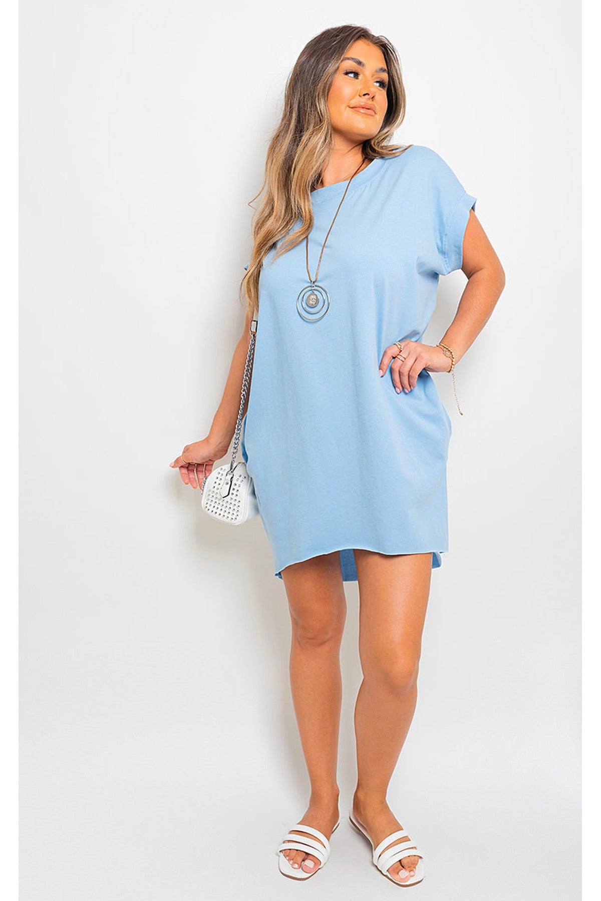 Esme Short Sleeve With Front Pockets Top - Sky Blue