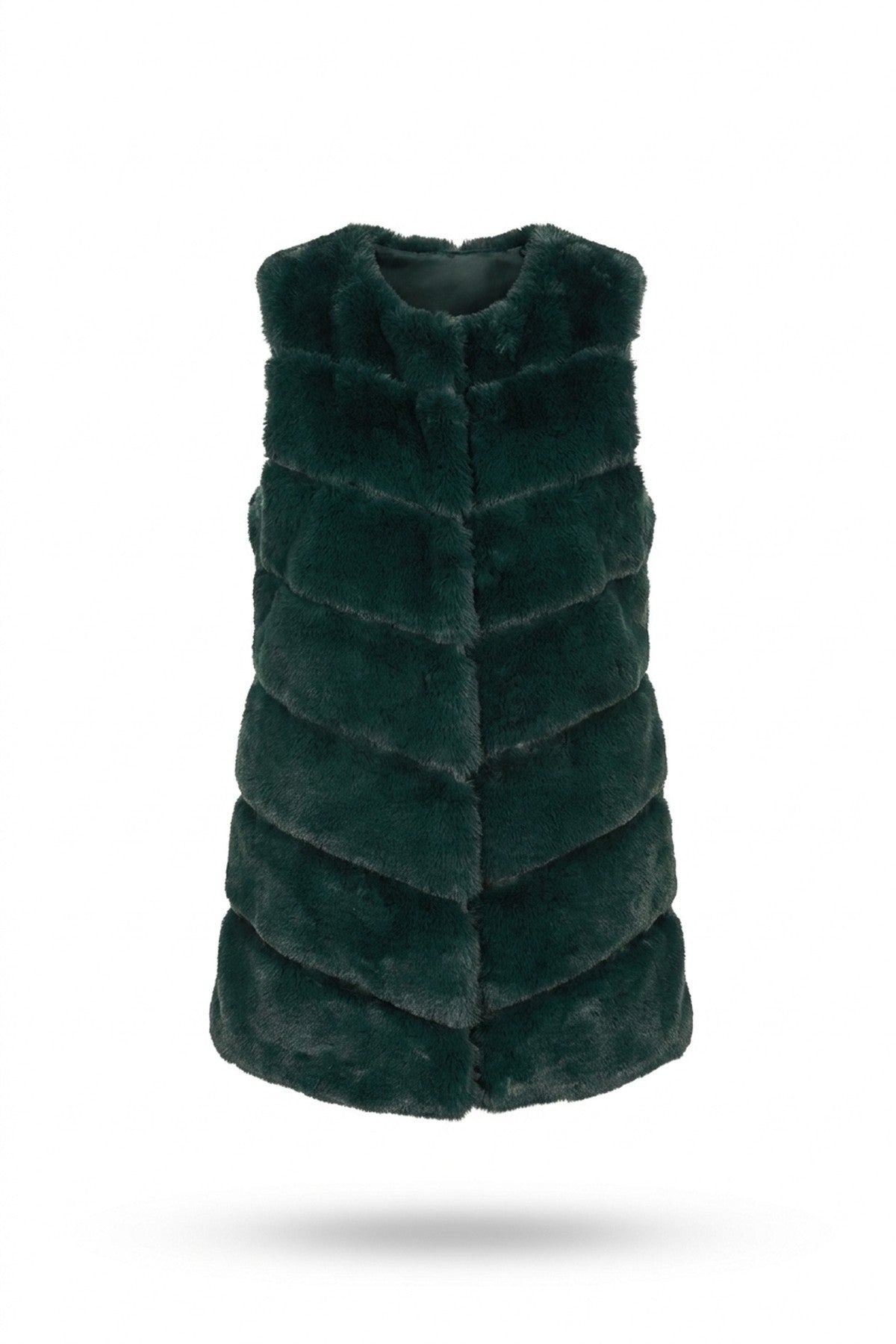 Verina Sleeveless Faux Fur Longline Gilet - Dark Green_wb