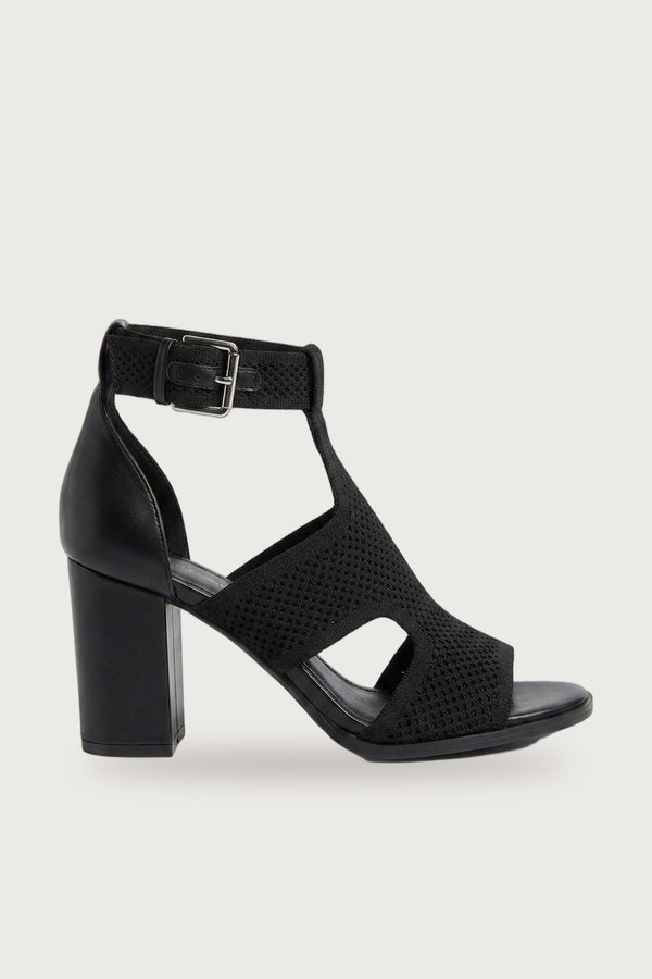 Sora Knit Vamp Block Heel Sandals - Black