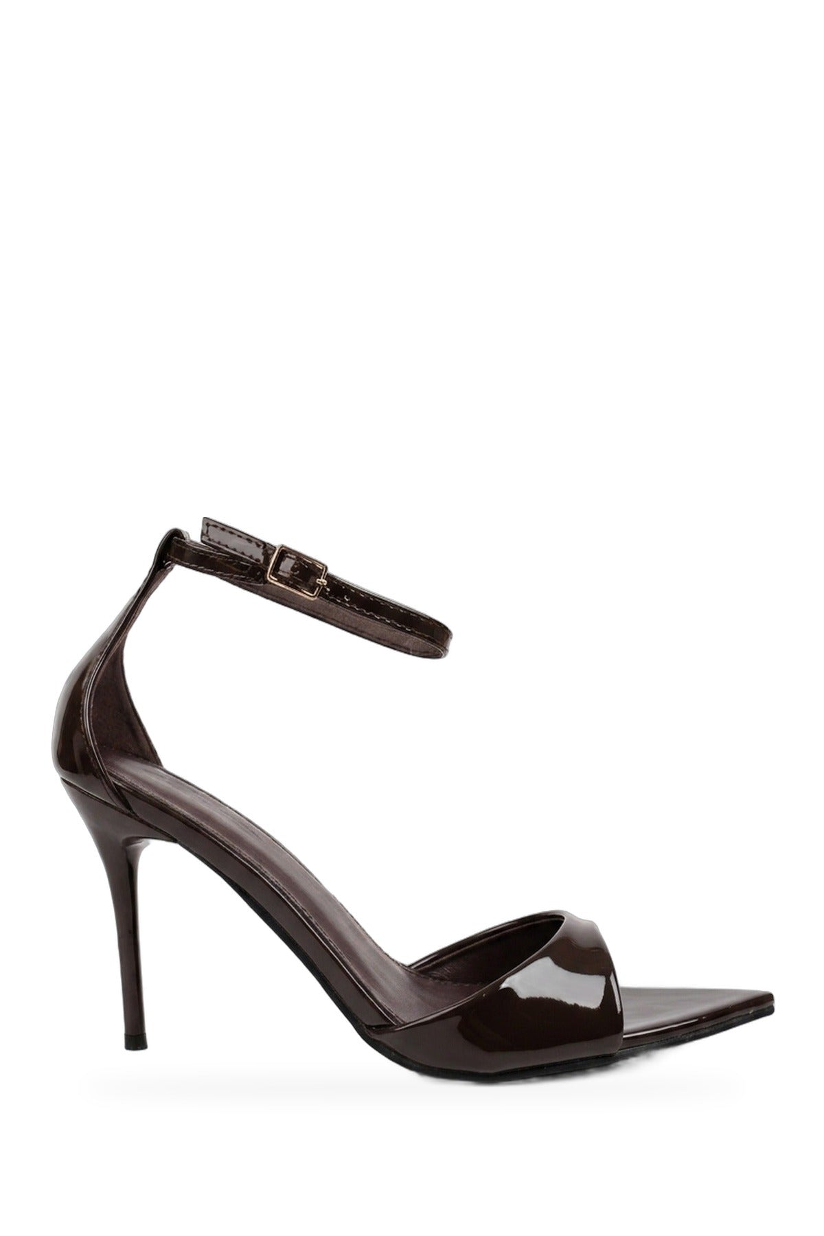 Sora Patent Ankle Strap Stiletto Heels - Brown