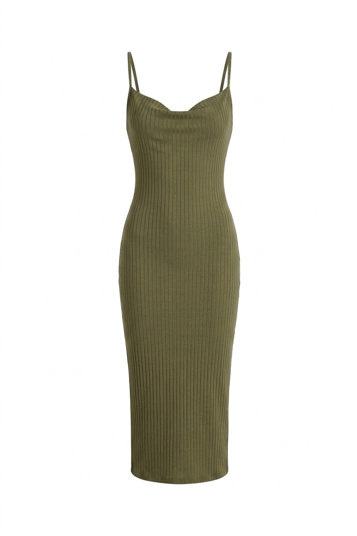 Elenya Spaghetti Strap Bodycon Midi Dress - Khaki_wb