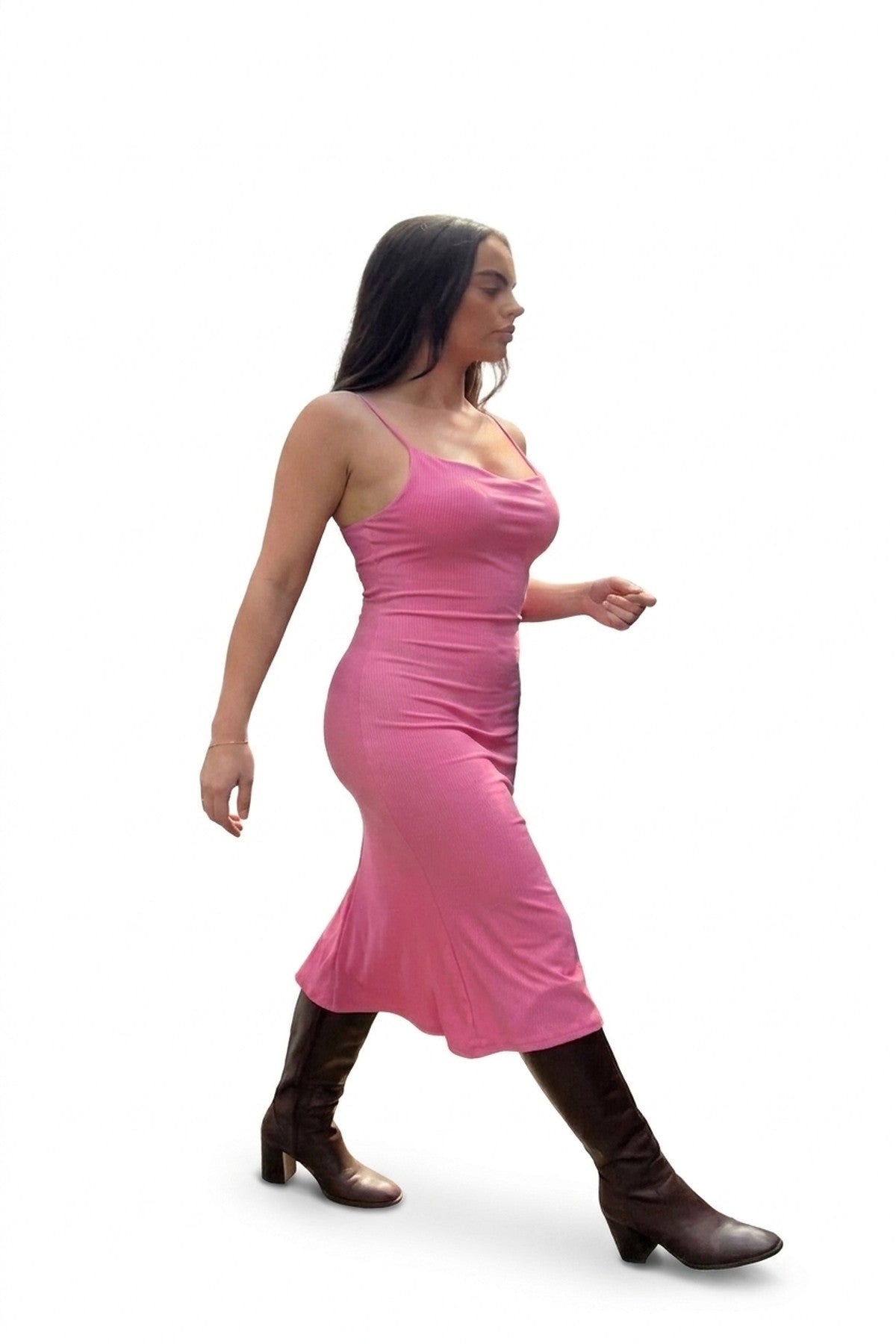 Elenya Spaghetti Strap Bodycon Midi Dress - Pink_wb