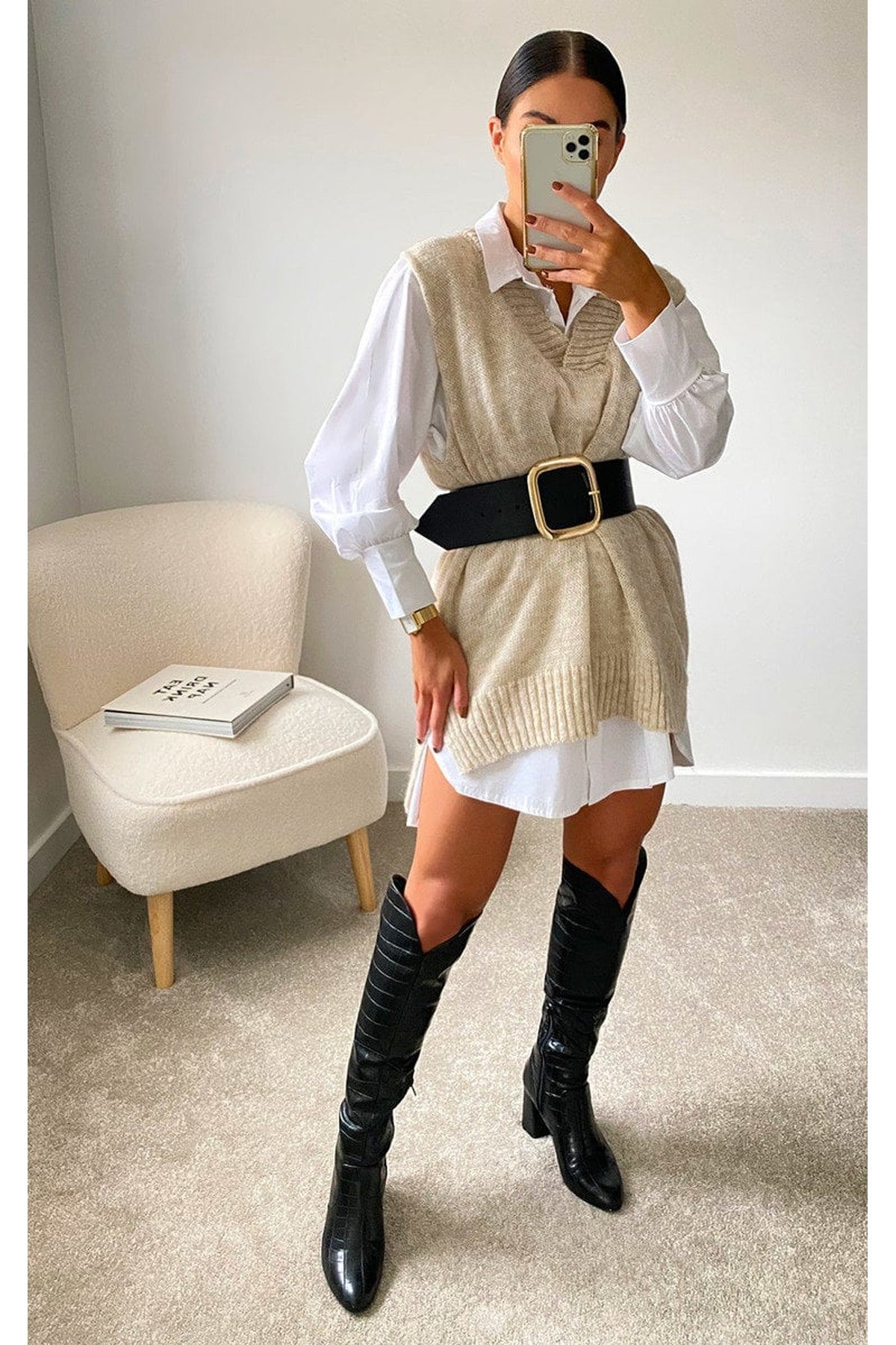 Lois Sleeveless Knitted Vest - Stone