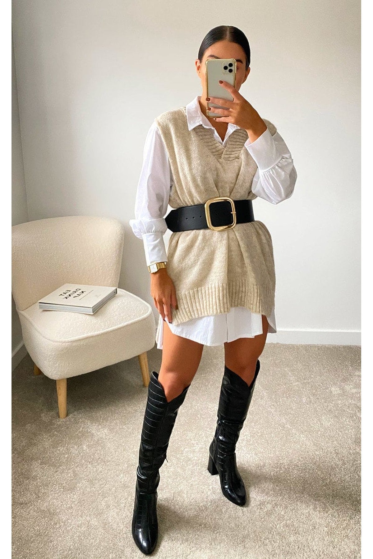 Lois Sleeveless Knitted Vest - Stone