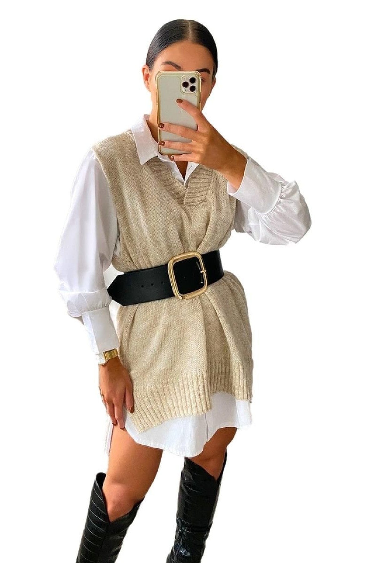 Lois Sleeveless Knitted Vest - Stone