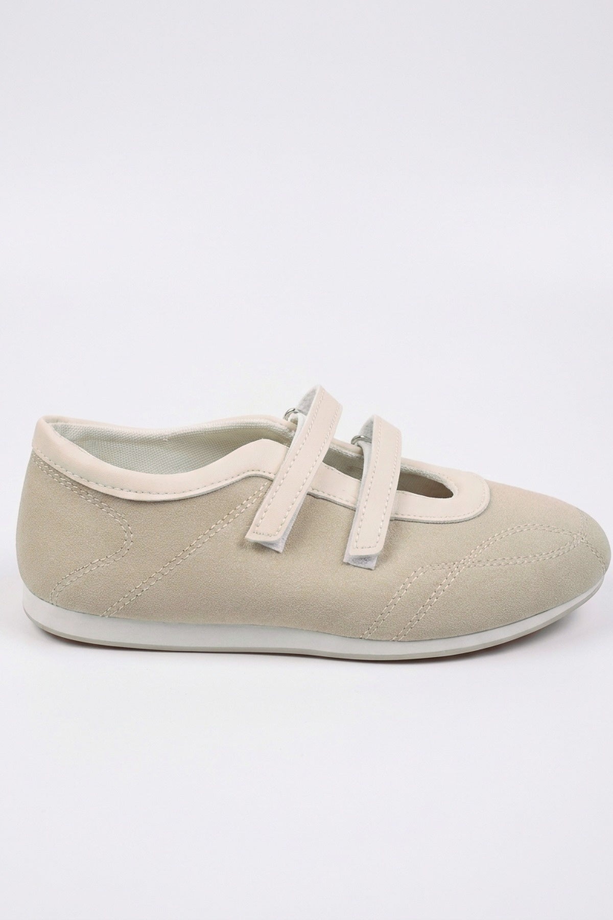 Elowen Contrast Two Strap Flat Pumps - Beige