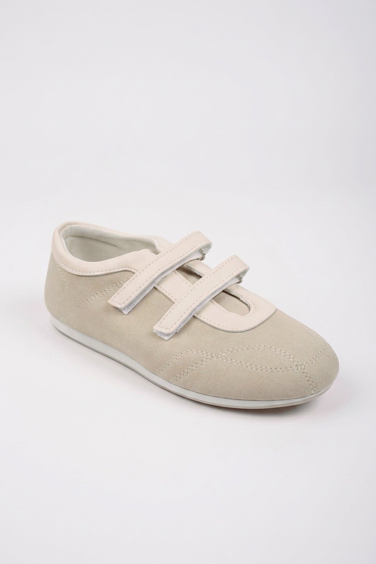 Elowen Contrast Two Strap Flat Pumps - Beige