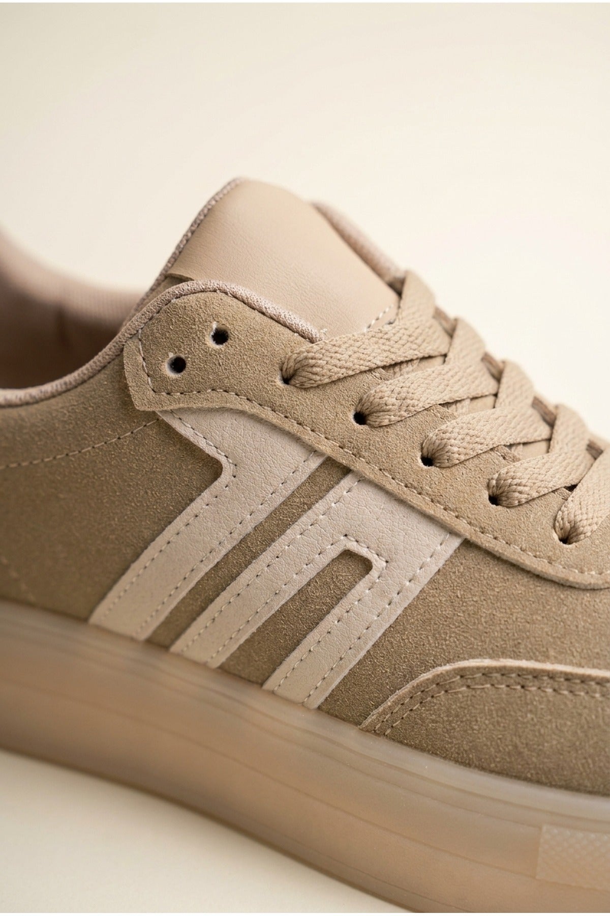 Genevieve Suede Effect Two Tone Trainers - BEIGE