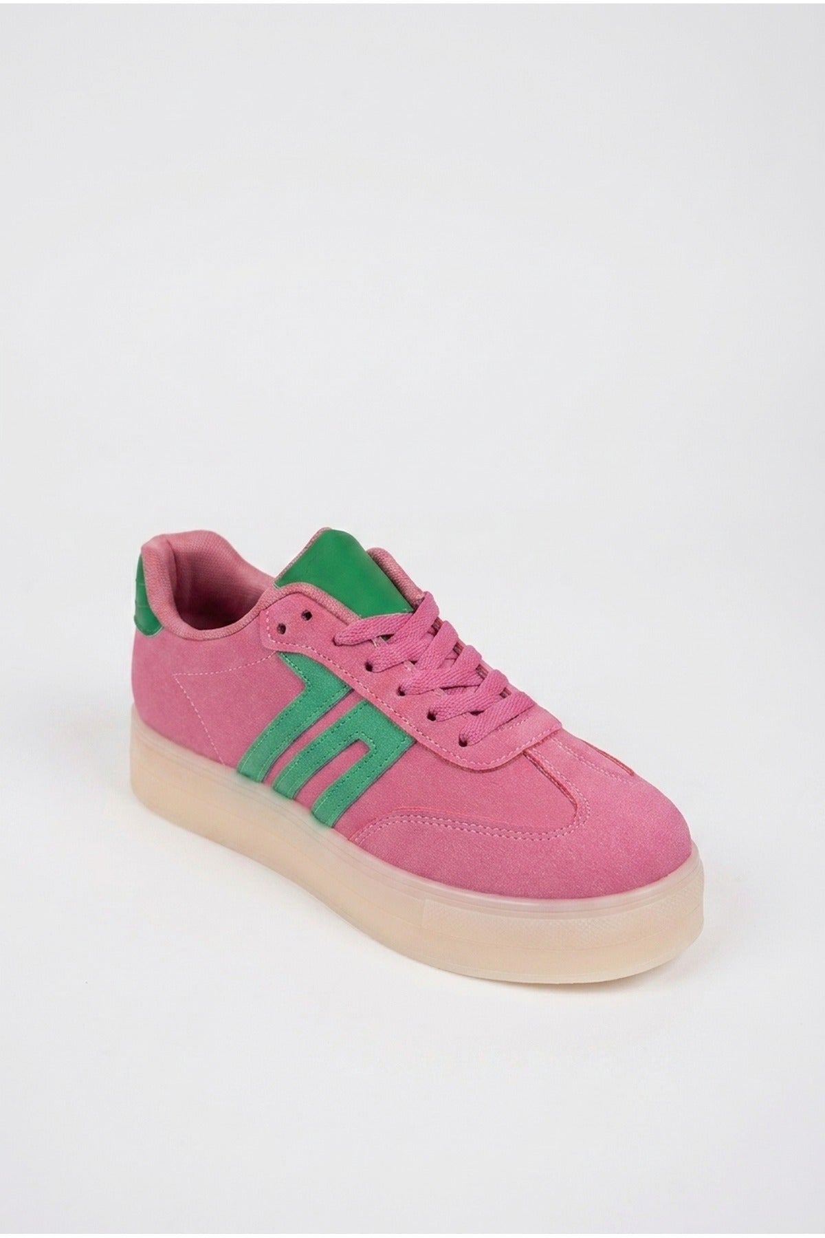 Genevieve Suede Effect Two Tone Trainers - PINK