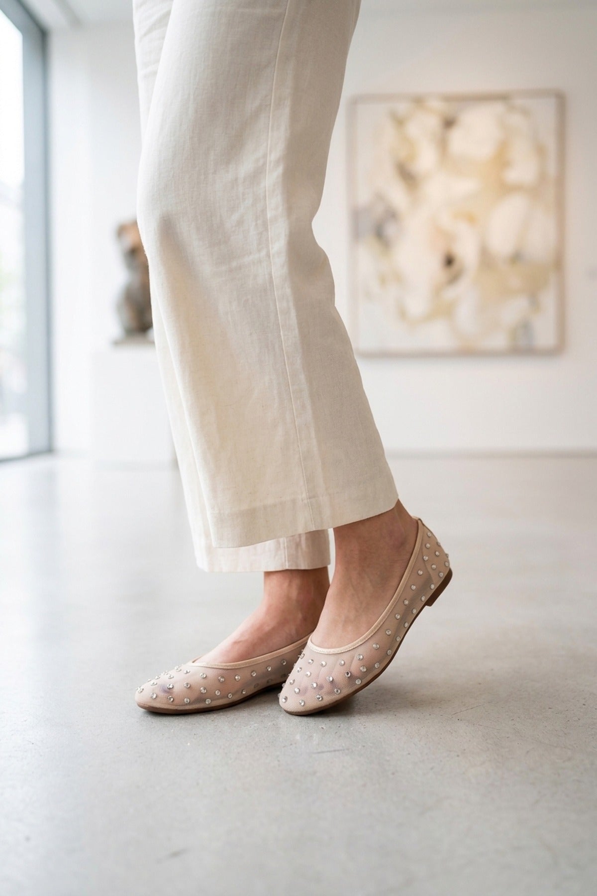 Saoirse Sheer Embellished Ballet Flats - BEIGE