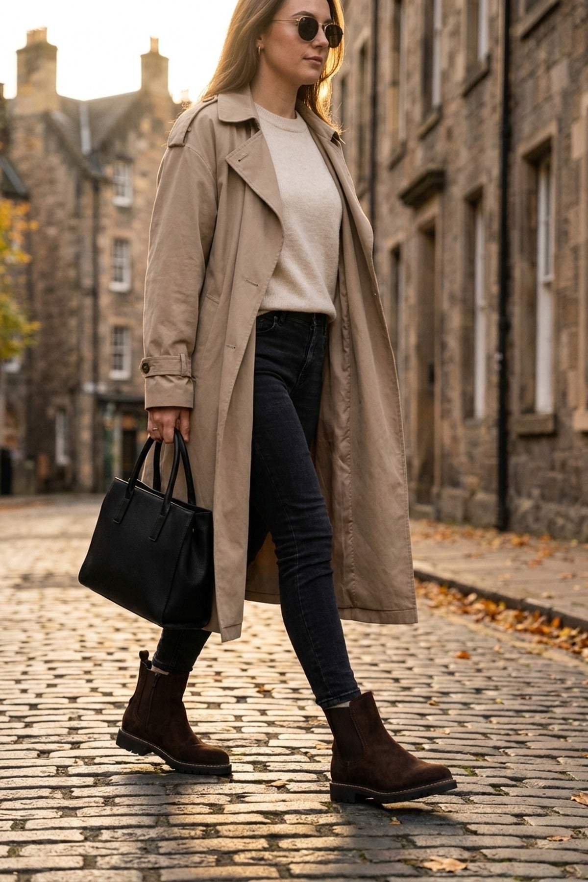 Saoirse Faux Suede Chunky Sole Chelsea Boots - Brown