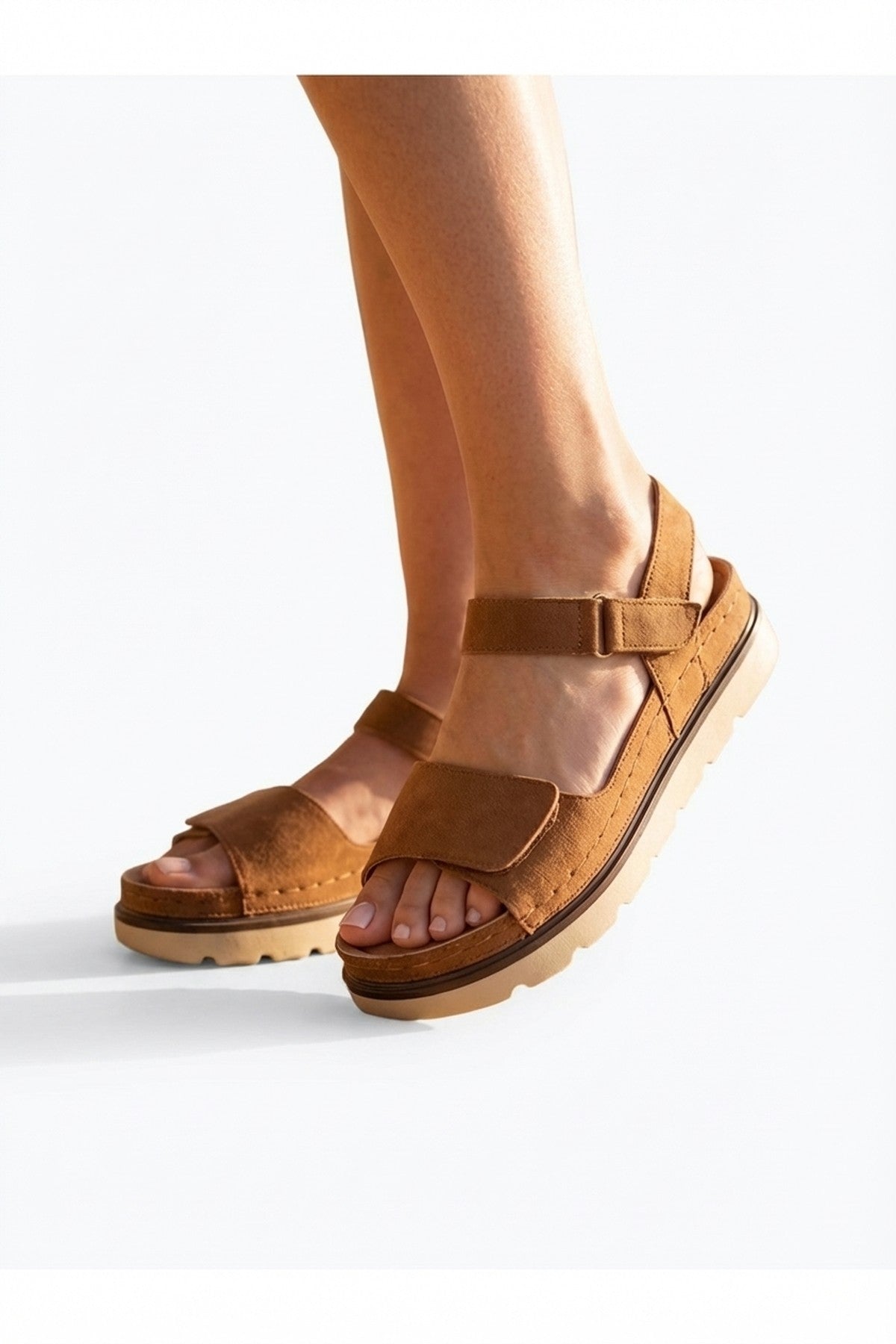 Violet Suede Platform Sandals - Camel